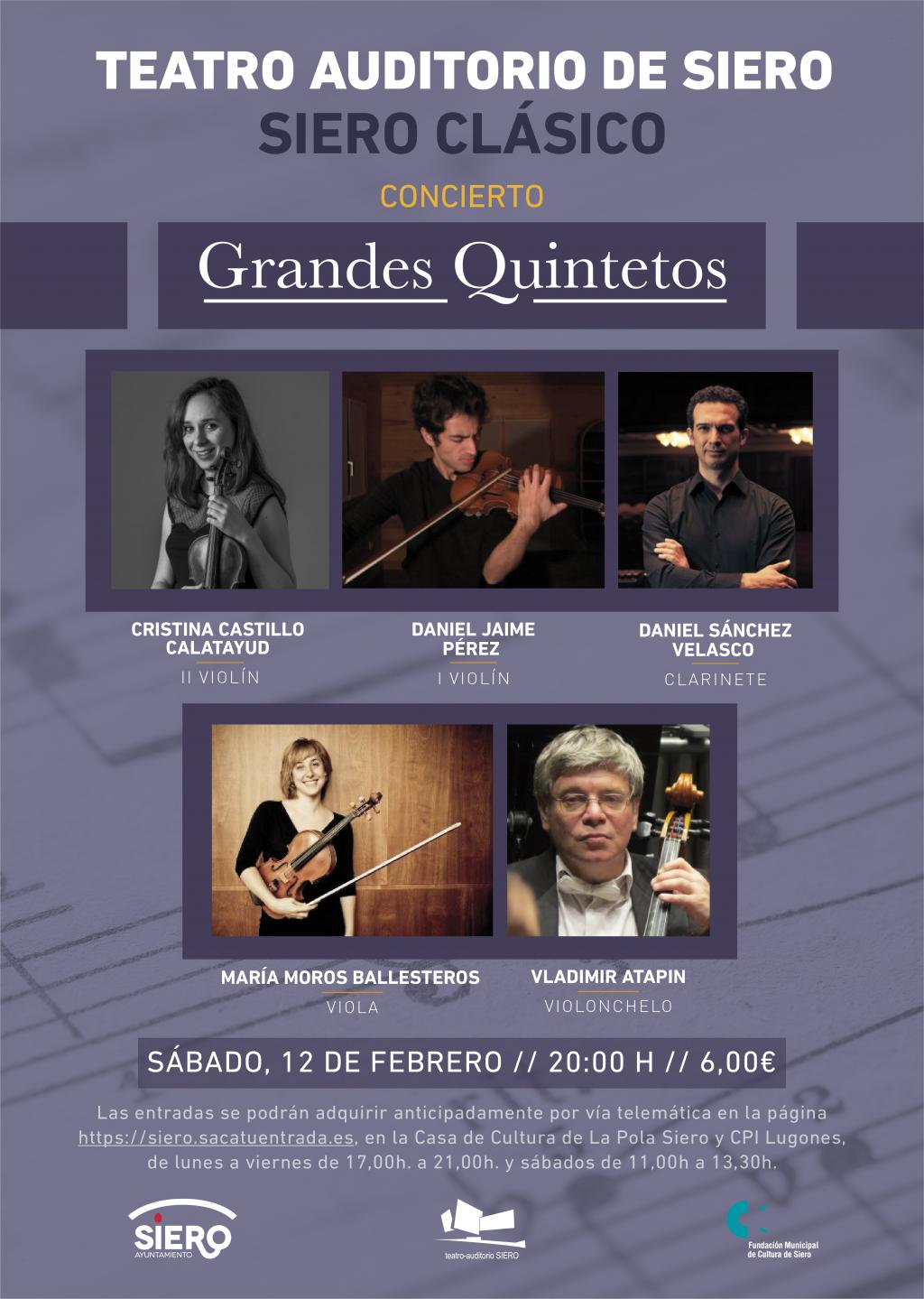 El Tapin - El 12 de febrero en el Auditorio de Pola de Siero tendrá lugar el concierto “Grandes quintetos”