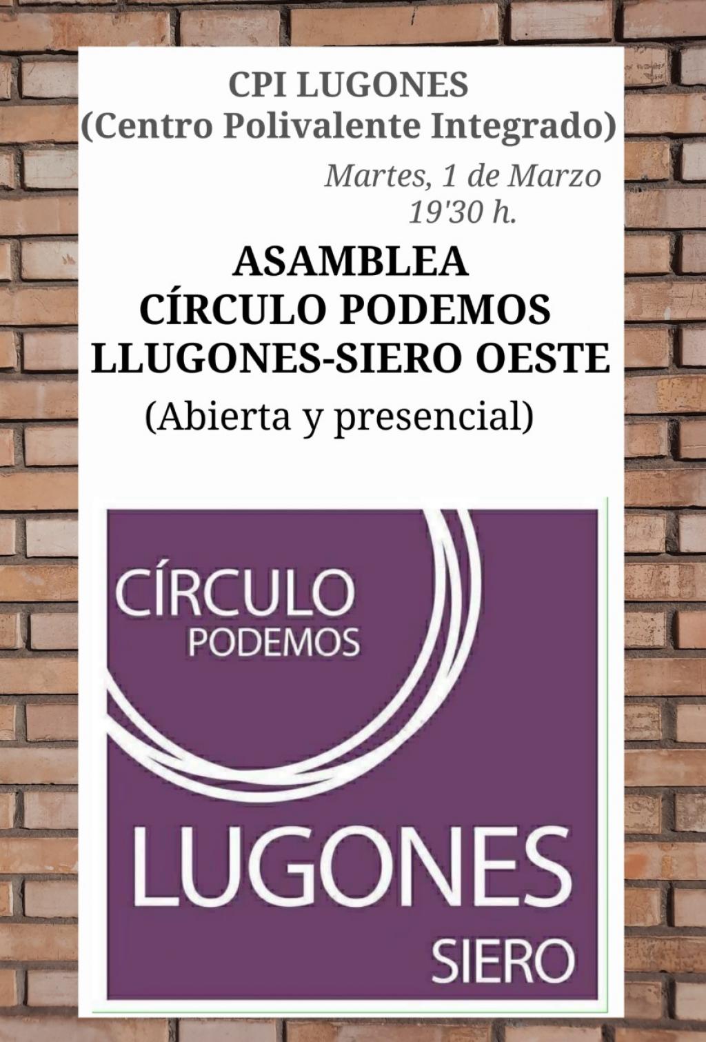 El Tapin - El Círculo de Podemos Lugones convoca una Asamblea el 1 de marzo a las 19.30 en el Centro Polivalente 