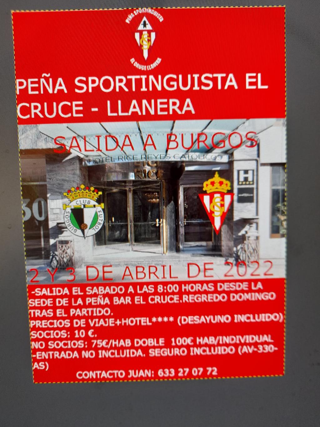 El Tapin - La Peña Sportinguista El Cruce organiza una salida a Burgos el 2 y 3 de abril