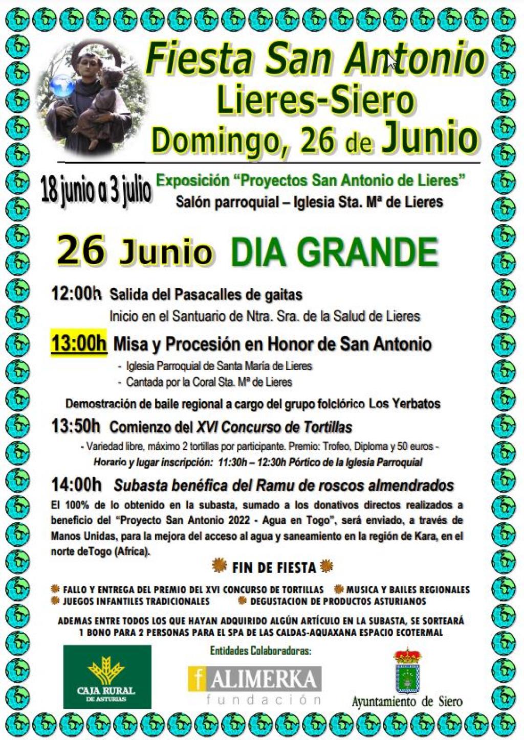 El Tapin - Lieres celebra San Antonio el 26 de junio con la misa y la subasta solidaria del ramu