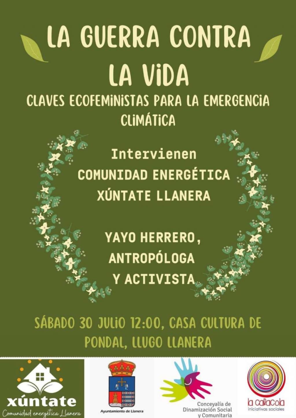El Tapin - La Casa de Cultura de Lugo de Llanera acogerá la charla “La Guerra Contra la vida. Claves Ecofeministas para la emergencia climática” el 30 de julio