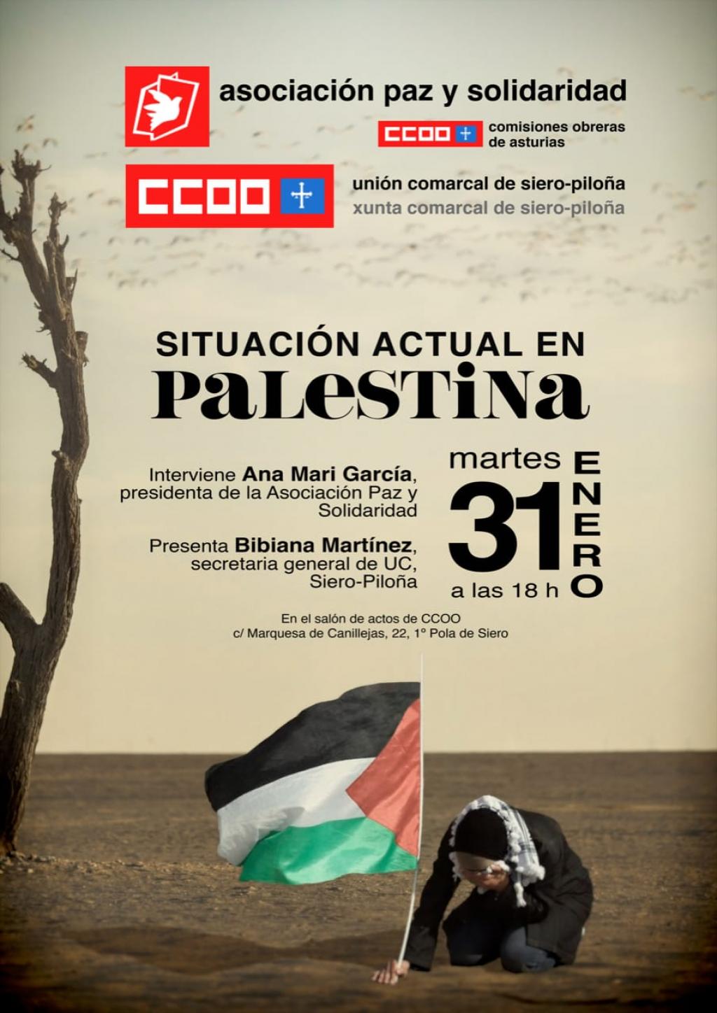 El Tapin - CCOO Siero-Piloña organiza un encuentro para hablar de la situación de Palestina el martes 31 de enero