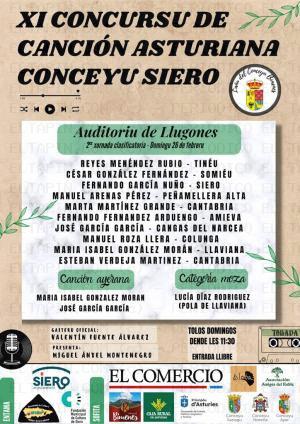 El Tapin - La segunda jornada clasificatoria del XI Concursu de Canción Asturiana Conceyu Siero se celebra el 26 de febrero en el Centro Polivalente de Lugones