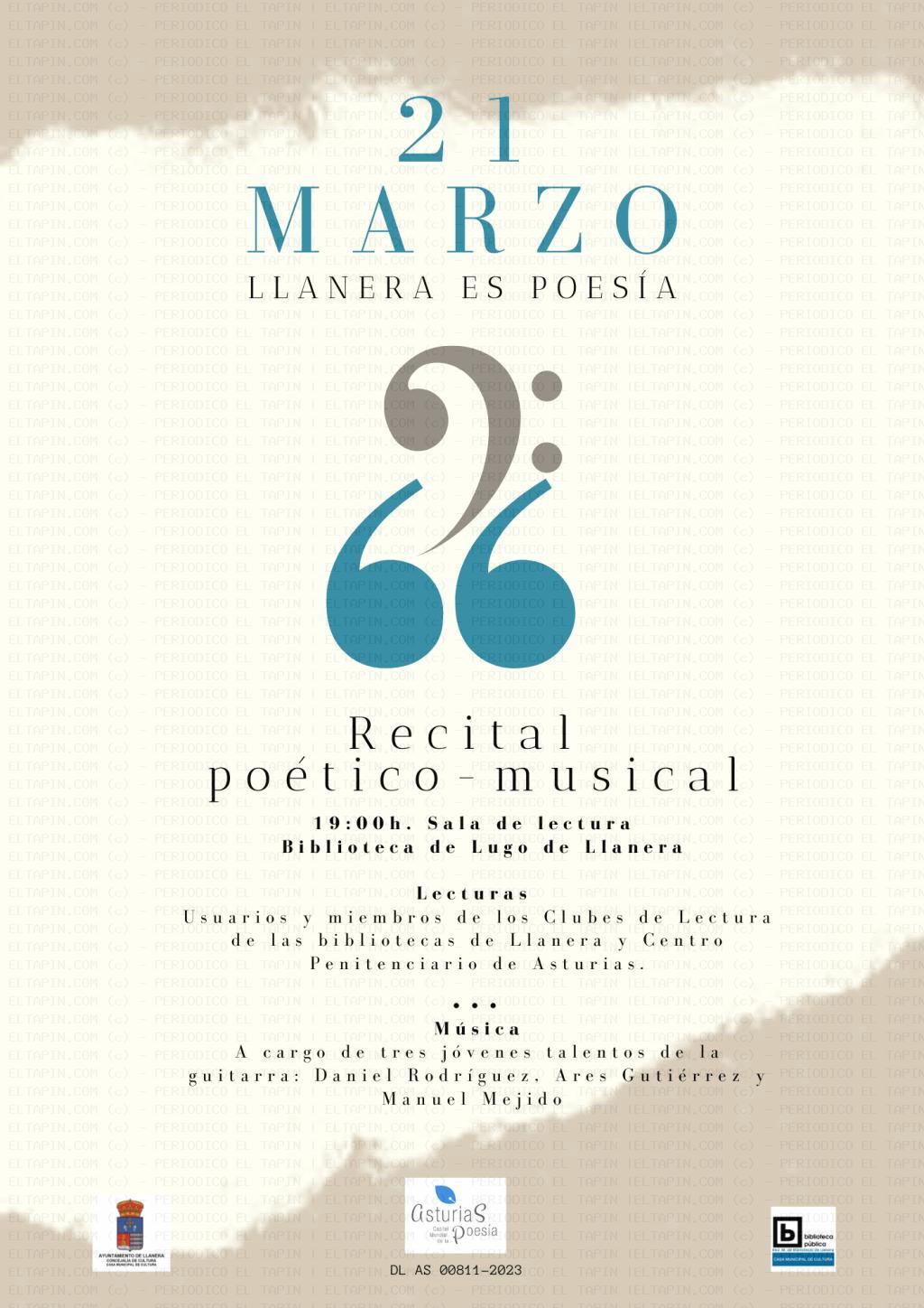 El Tapin - Llanera celebrará el 21 marzo el Día Mundial de la Poesía con un recital a las 19 horas en la Sala de Lectura de la Biblioteca de Lugo 