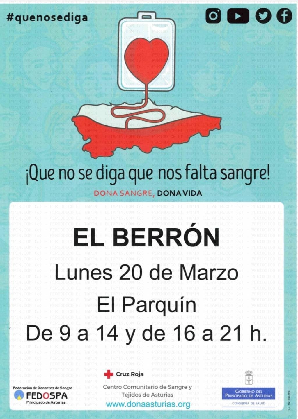 El Tapin - El autobús para la donación de sangre se encontrará en El Berrón el lunes 20 de marzo