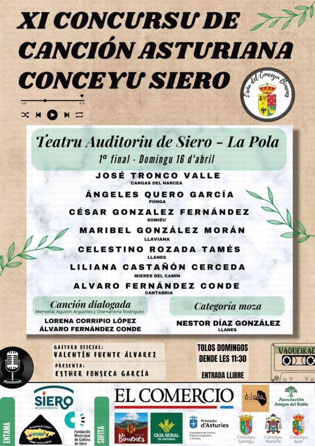 El Tapin - El XI Concurso de Canción Asturiana Conceyu de Siero ya tiene finalistas