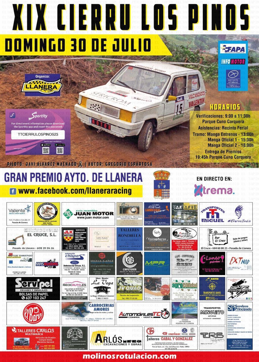 El Tapin - Llanera Racing cierra hoy miércoles 19 de julio a las 20 horas las inscripciones del Cierru Los Pinos