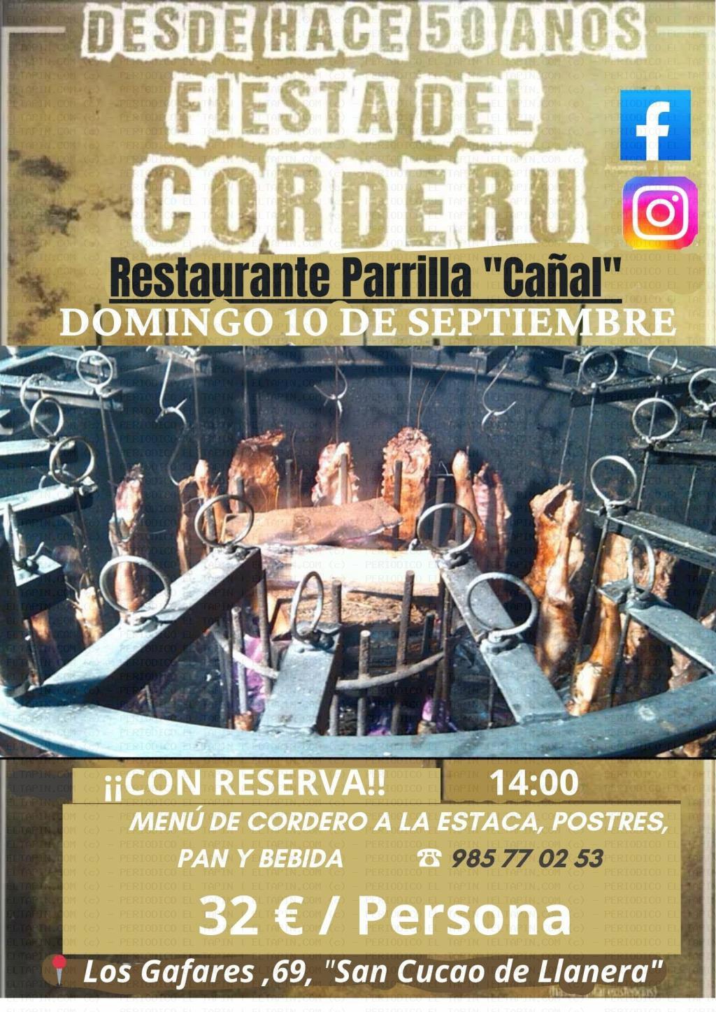 El Tapin - El Restaurante Parrilla Cañal organiza el domingo 10 de septiembre la “Fiesta del Corderu”