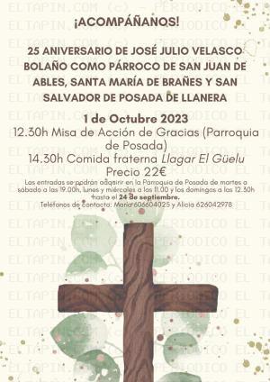 El Tapin - Las parroquias de Brañes, Ables y Posada organizan un homenaje a José Julio Velasco el 1 de octubre, por los 25 años que lleva siendo su párroco