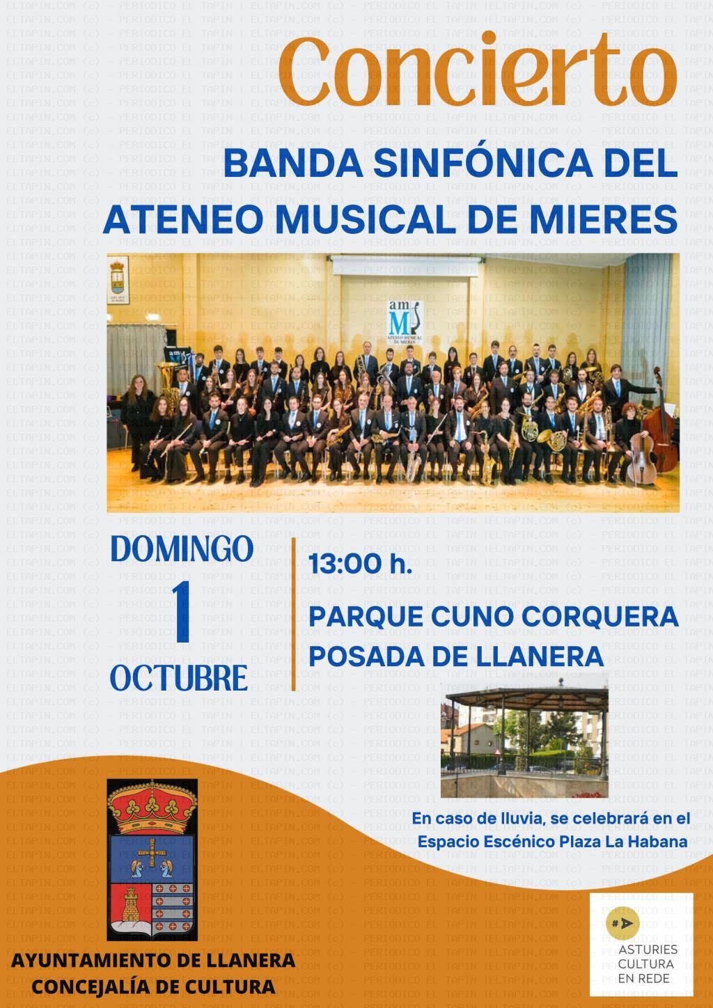 El Tapin - La Banda Sinfónica del Ateneo Musical de Mieres realizará un concierto en el Parque Cuno Corquera el 1 de octubre