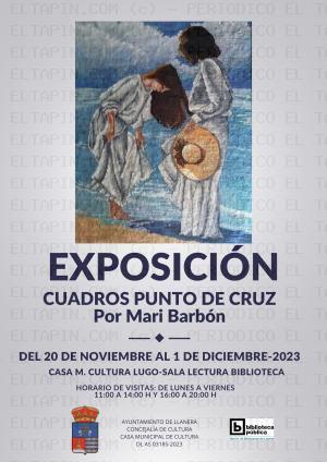 El Tapin - Mari Barbón expone sus cuadros con labores de punto de cruz, en la Casa de Cultura de Lugo de Llanera