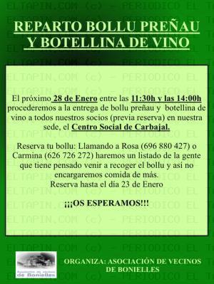 El Tapin - La Asociación de Vecinos de Bonielles repartirá el bollo y la botella de vino el 28 de enero 