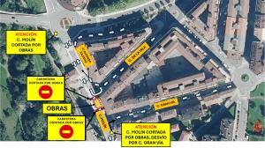 El Tapin - Restricciones de tráfico por las obras de mejora del colector general de Pola de Siero, en el barrio de La Isla