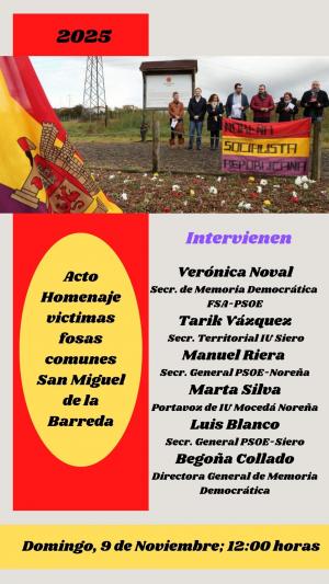 El Tapin - La Asociación de Familiares y Amigos de Represaliados de la II República “San Miguel de la Barreda” organiza el 9 de noviembre el acto homenaje a las víctimas