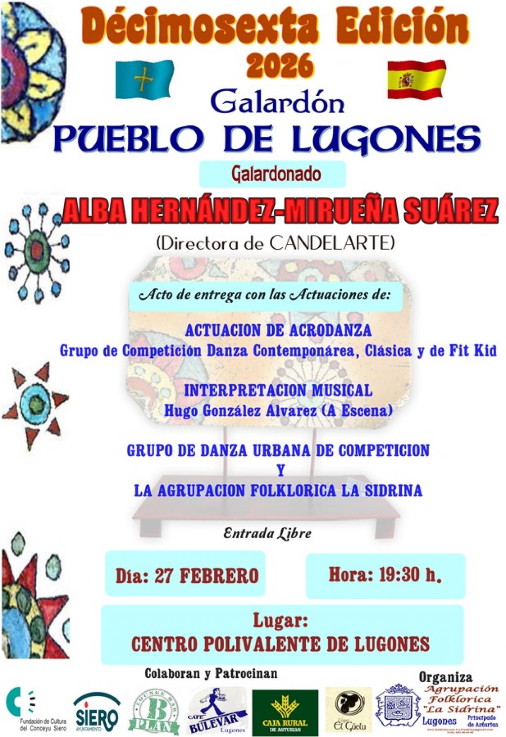 El XVI Galardón “Pueblo de Lugones” recae en  Alba Hernandez-Mirueña, Gerente del Centro de Formación y Animación Socio-Cultural CANDELARTE