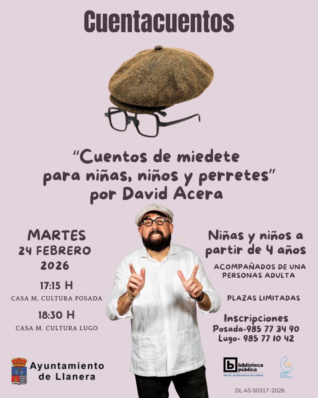 Sesión de cuentacuentos para menores a partir de 4 años el 24 de febrero que lleva por título “Cuentos de miedete para niñas, niños y perretes”