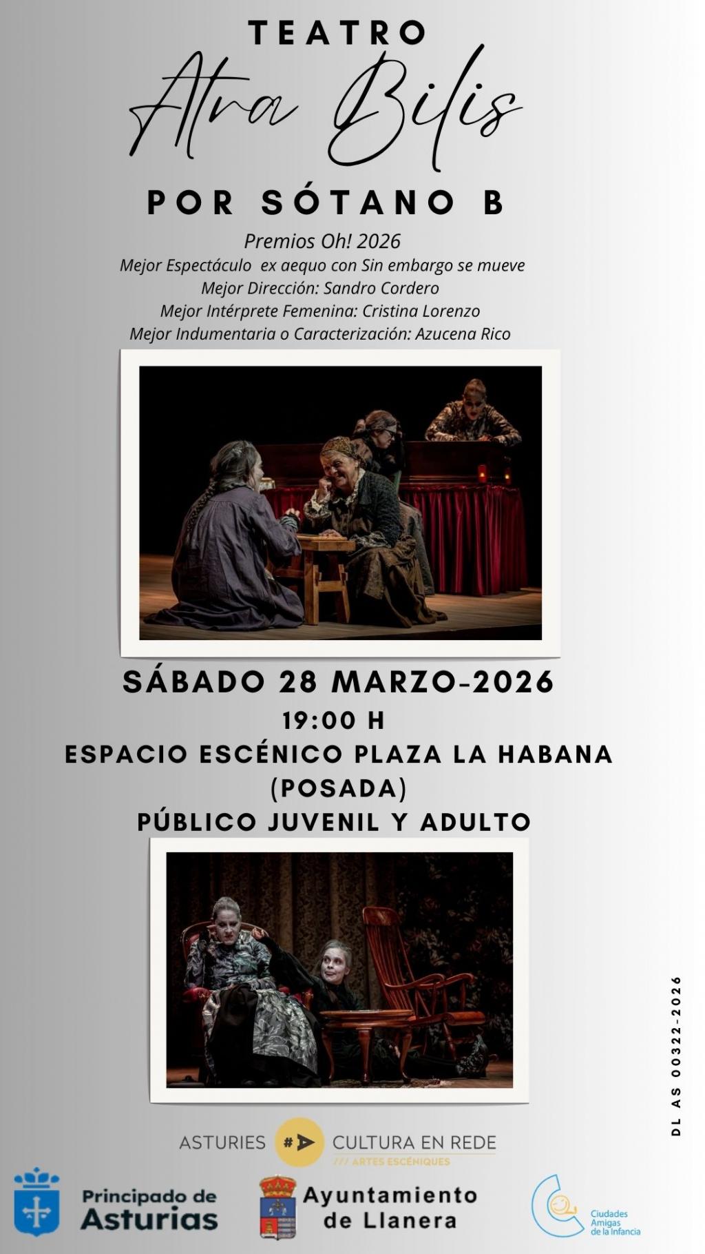 "Atra Bilis", una de las producciones teatrales asturianas más destacadas del momento, llega este sábado a Llanera