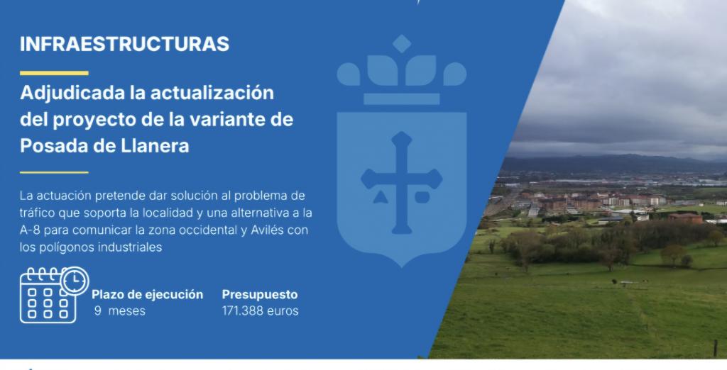 Movilidad adjudica en 171.000 euros la revisión del proyecto de la variante de Posada de Llanera, con un plazo de nueve meses para incorporar las novedades normativas