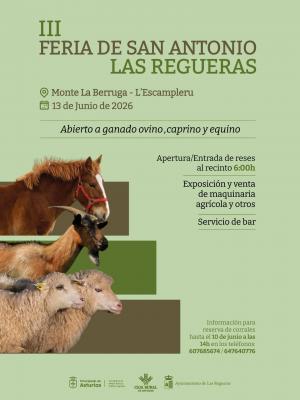 Las Regueras celebra el próximo 13 de junio la III Feria de San Antonio con presencia de ganado ovino, caprino y equino
