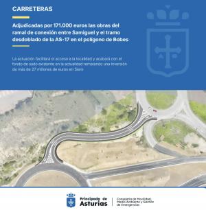El Tapin - El Principado adjudica por 171.000 euros la conexión de Samiguel con el tramo desdoblado de la AS17 en el polígono de Bobes, en Siero