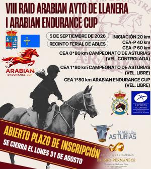 El Tapin - Llanera acogerá el 5 de septiembre el VIII Raid Arabian y estrenará la Arabian Endurance Cup
